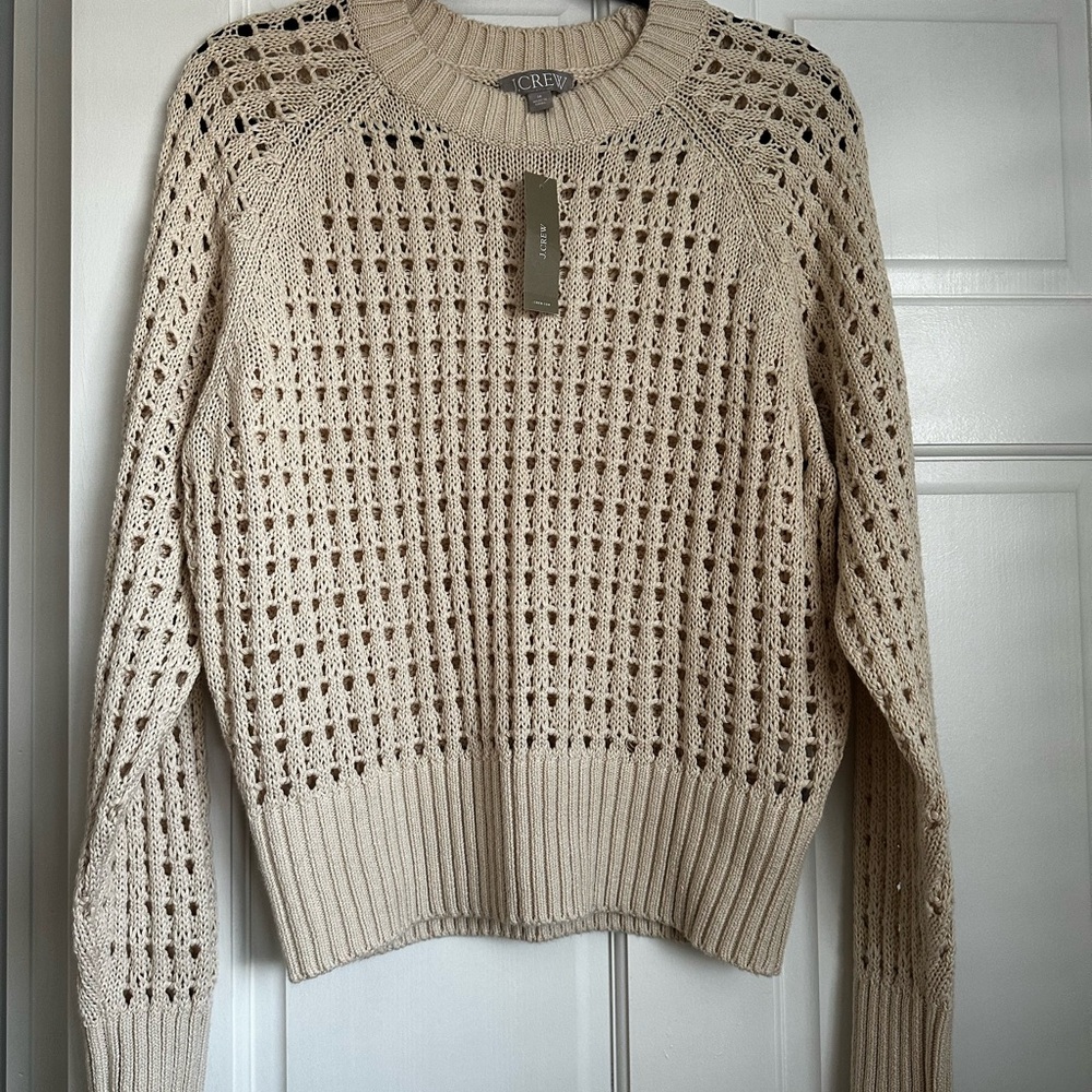 J. Crew Beige Open-Knit Crew Neck Sweater